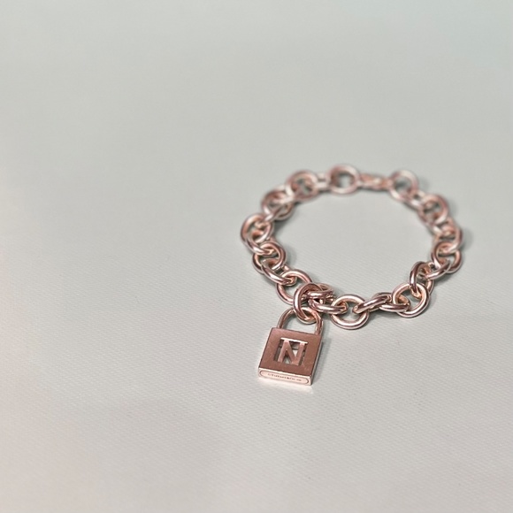 Tiffany & Co Sterling Silver Charm Bracelet with Letter N Padlock Charm - Picture 9 of 14
